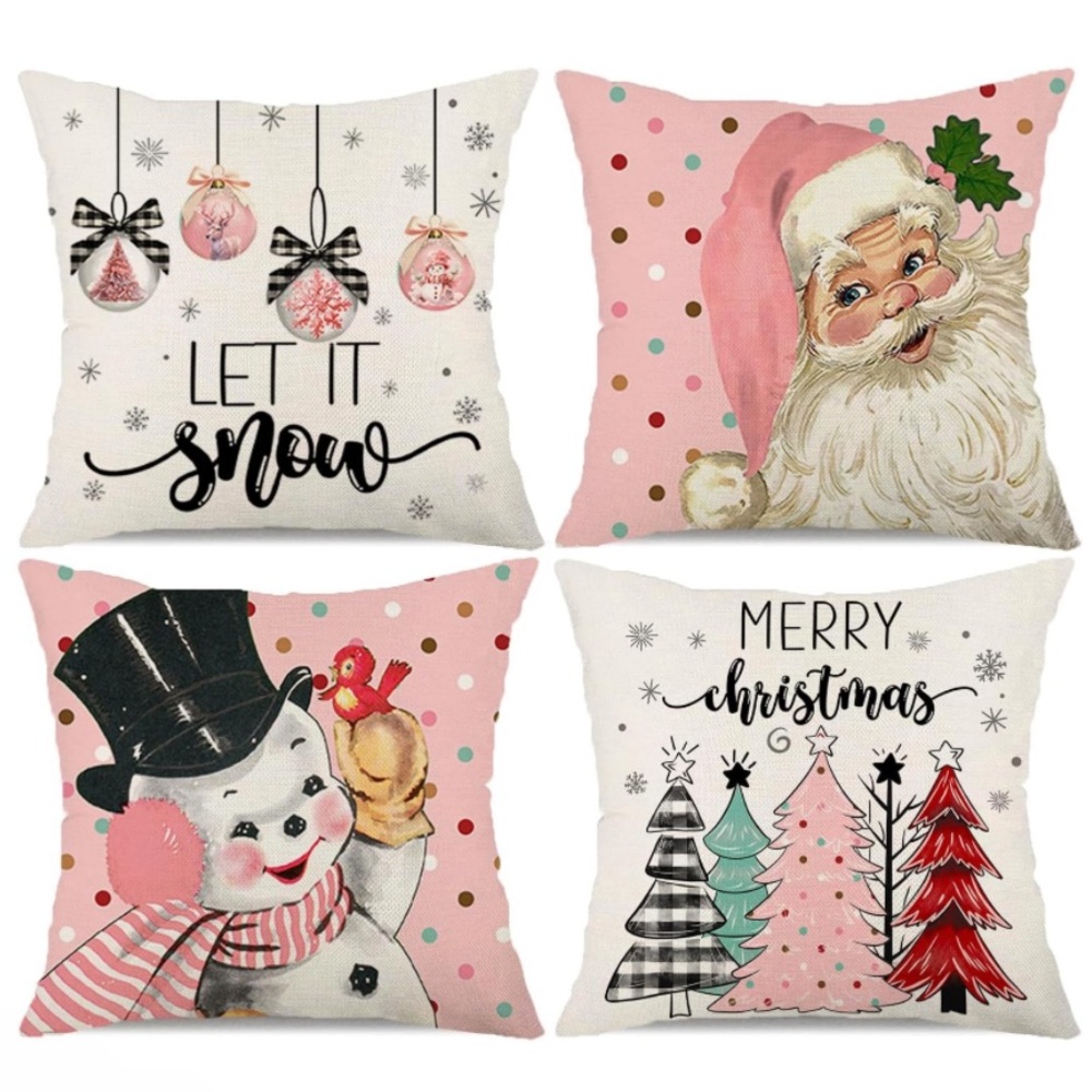 🎄💖 NEW Christmas Pillow Covers Set of 4 Pink Cute Farmhouse Shabby Chic